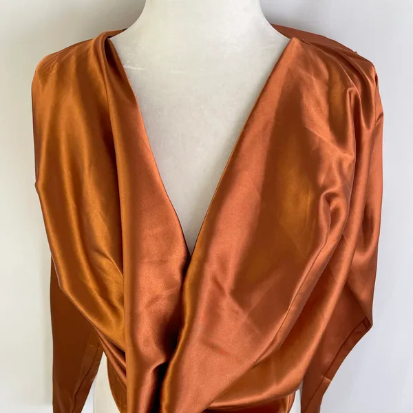 Pretty Little Thing New Satin Cowl Neck Long Sleeve Crop Top Rust Size 6 - Image 8