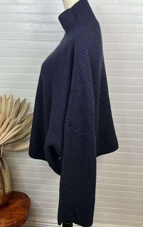 Topshop Drop shoulder Pullover Mock Neck Oversized Sweater Blue Size L US 12 - Image 4