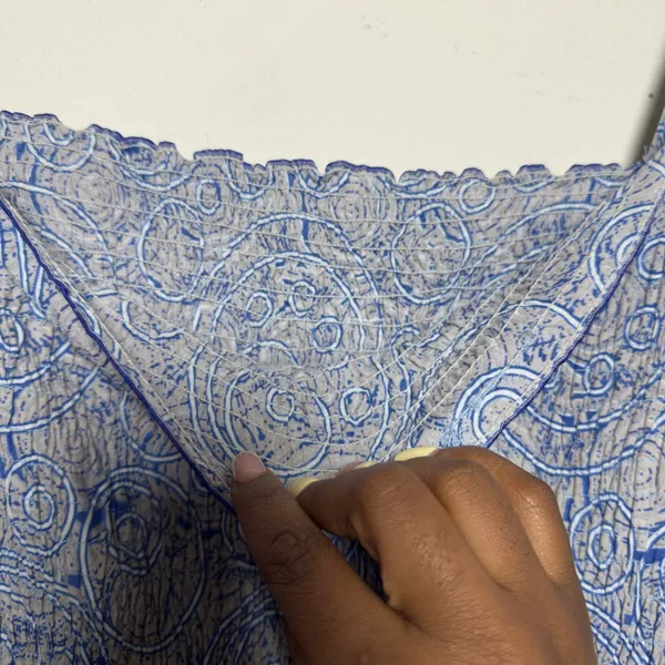 Women Cotton Smocked Midi Dress XL Blue Paisley Flutter Sleeve Nap Cottage - Image 8