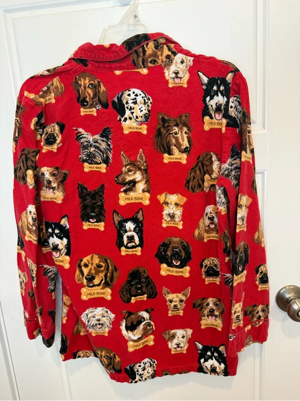 Nick & Nora Flannel Pajama Top Only Dog Breeds Milk Bone Top Womans Size Small - Image 3