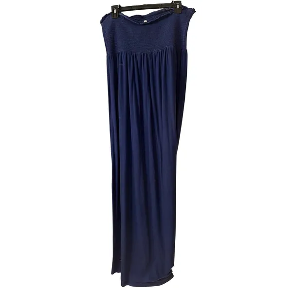 Old Navy Womens XL Strapless Maxi‎ Dress Navy Blue Floral Smocked Bodice Summer - Image 2