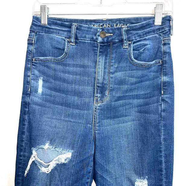 American Eagle Dark Wash Super High Rise Ripped Curvy Skinny Jeans - Image 3