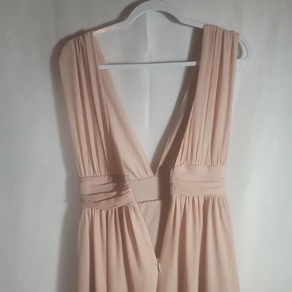 Lulus Heavenly Hues Blush Pink Chiffon Maxi Dress Small Pleated Plunging V-neck - Image 10