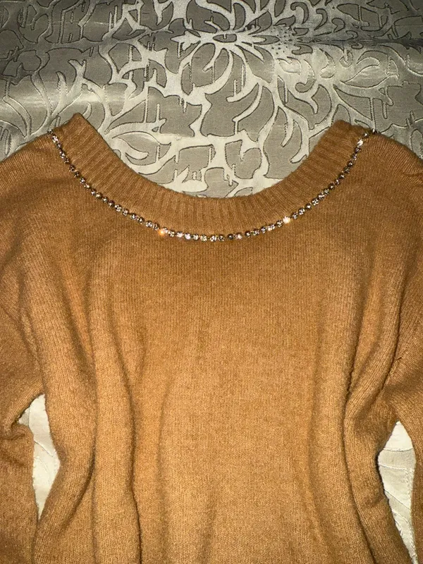 Beautiful soft Express rhinestone light sweater color tan  - Image 3