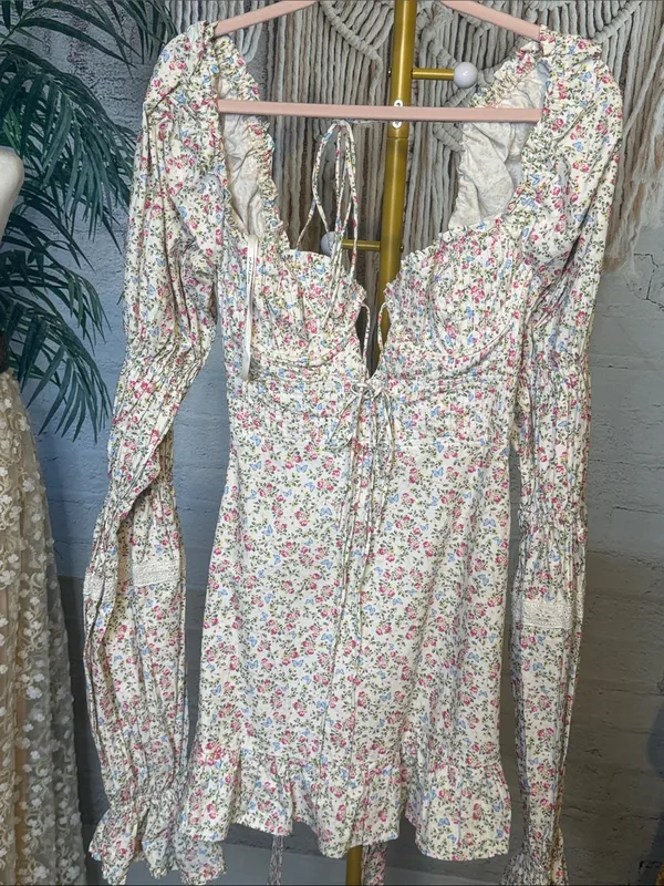 For Love & Lemons luca White Mini Dress with Pink Floral - Image 3