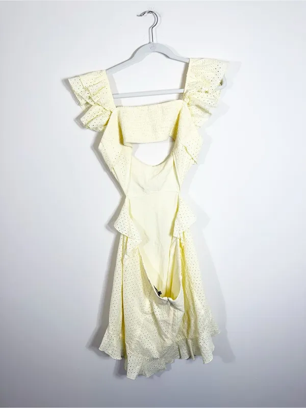 Majorelle Spencer Dress Mini in Lemon Cream Butter Yellow Eyelet Cut Out XL - Image 5