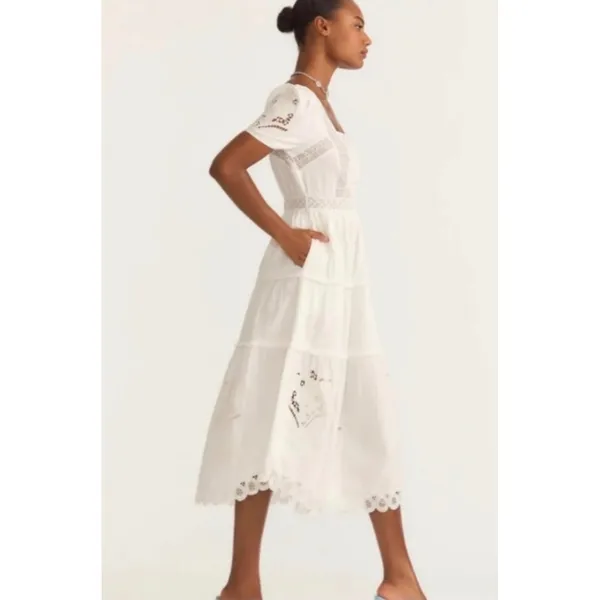 LoveShackFancy Prairie‎ Midi Dress True White Size 0 NWT - Image 4