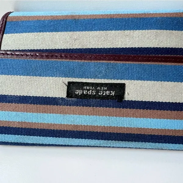 Kate‎ Spade Vintage Tri-fold Blue Brown Striped Wallet - Image 2