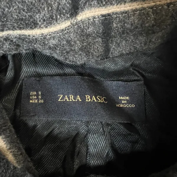 Zara Basic Womens Grey Plaid Wool Blend Swing Coat Jacket Size S Pleated Back - Image 3