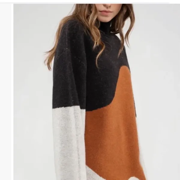 Blu Pepper Sweater Dress Small‎ Knit Long Sleeve Pullover Mock Neck Color Block - Image 3