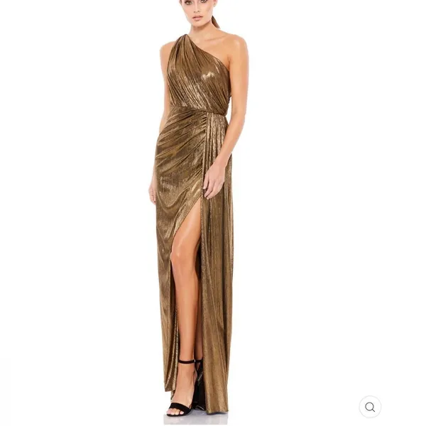 Mac Duggal 26537 Womens Draped One Shoulder Grecian Metallic Gown Dress - Image 6