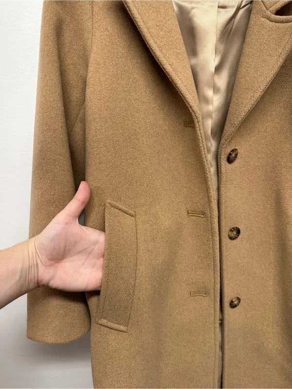 Abercrombie & Fitch Classic Women's Tan Wool-Blend Long Dad Coat - Image 12