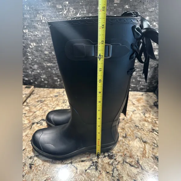 Kamik Lace Up Black Rain Boots Tall Boot Size 10 Ribbon Bow Back - Image 6