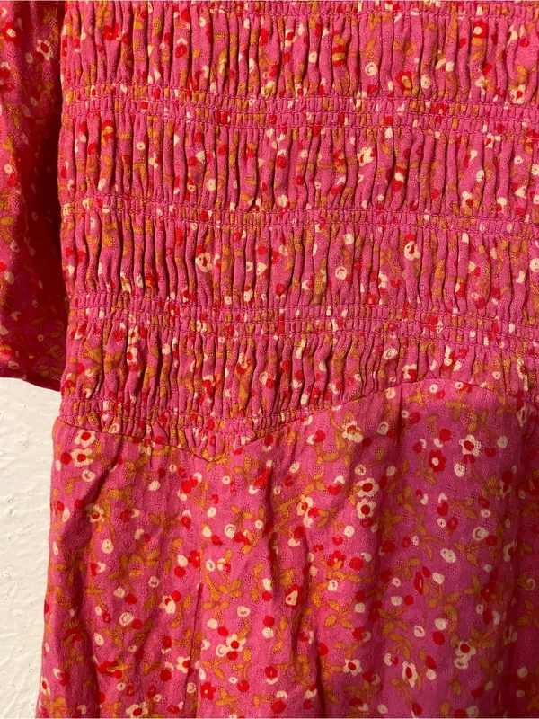Free People Pink Floral Smocked Skater Dress Femme Florence Mini Medium - Image 5