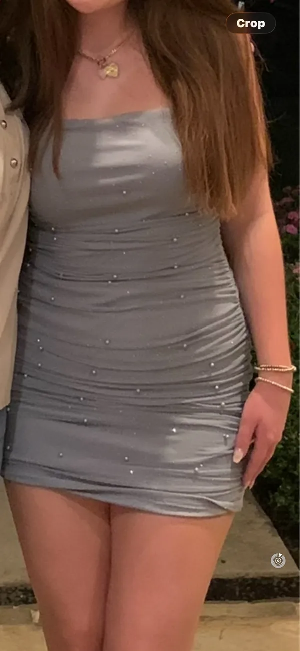 Lovely Day Grey pearl + sparkle short dress - Image 2