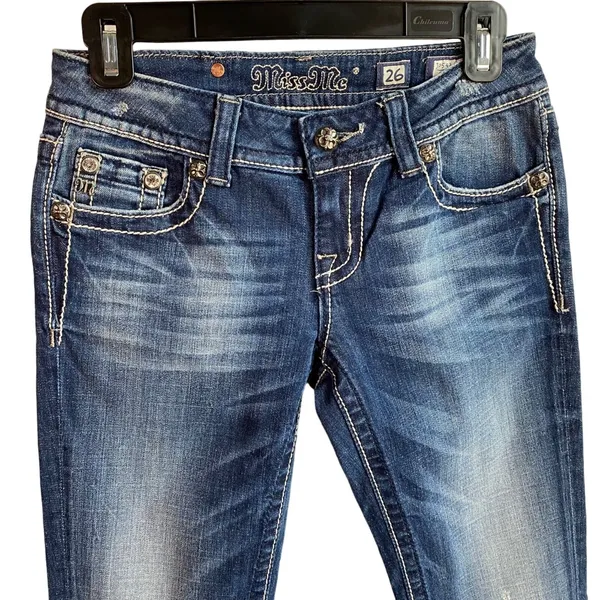 Miss Me Jeans Women's Size 26 Skinny style Denim Embellished‎ flap Pockets - Image 2