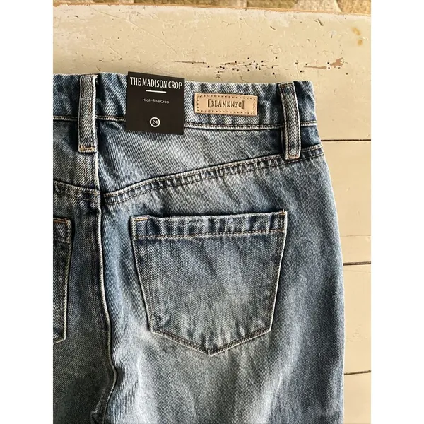BlankNYC Denim Jeans Button Fly Crop High Rise Blue Distressed Women’s 24 Ripped - Image 8