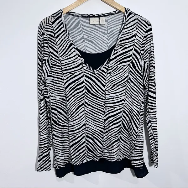 Chico's Zebra Two-In-One Top Medium Chico's 1‎ Workwear Casual Effortless Office - Image 2