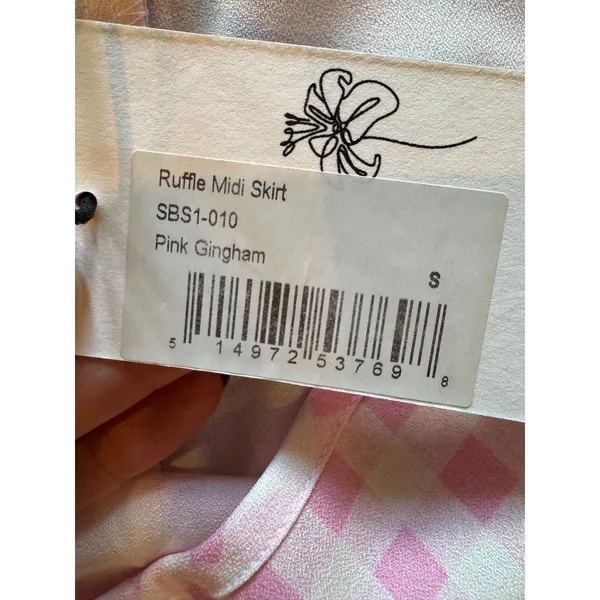 Sökie Collective Skirt Women Small Pink White Gingham‎ Ruffle Midi NWT Preppy - Image 9