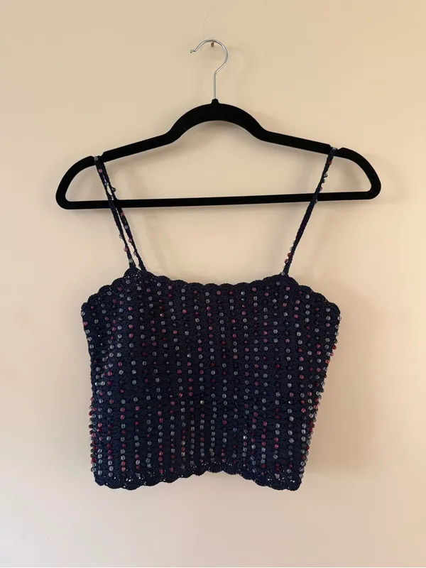 Doen Odina Navy Beaded Knit Crochet Camisole NWT sz XS - Image 5