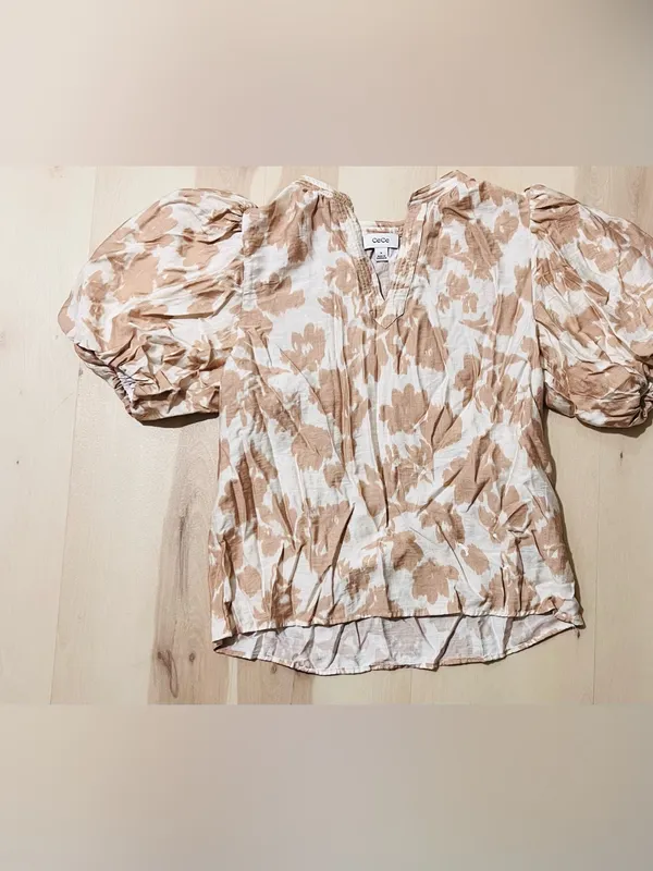 Cece Women Medium Neutral Breezy Puff Sleeve Floral Ditzy Boho Cottagecore Top - Image 5