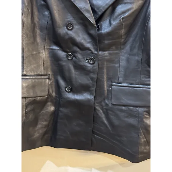 Women's Double Breasted‎ Style Black Leather Jacket BlazerMetro Witchy Size undefined - Image 5