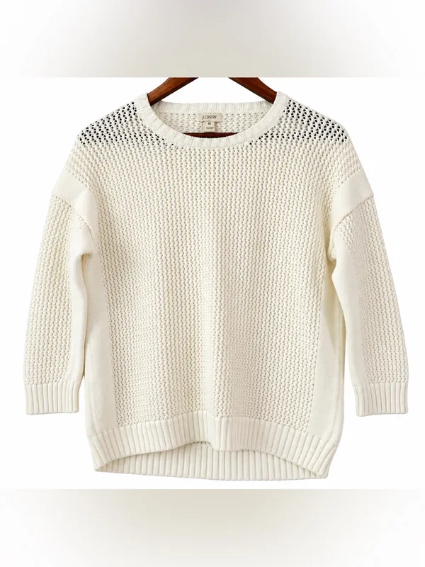 Set of 2 J.Crew Womens M Open Knit Sweaters Mint Green Ivory Cotton NWOT - Image 7