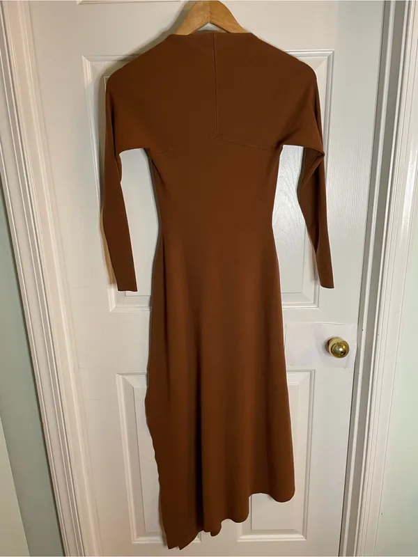 A.L.C. Long Sleeve Scoop Neck Maxi Dress in Chestnut Brown Asymmetrical Size XS - Image 10