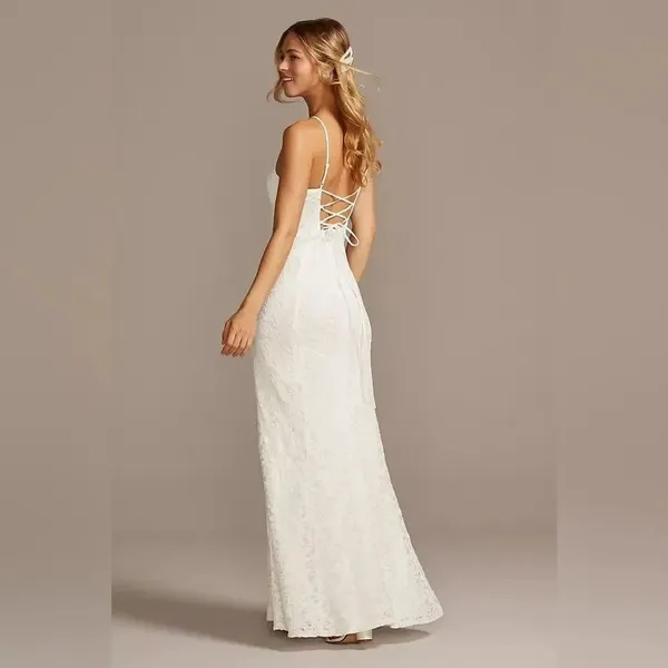 DB Studio Stretch Lace Halter Neck Gown White Size 14 - Image 4