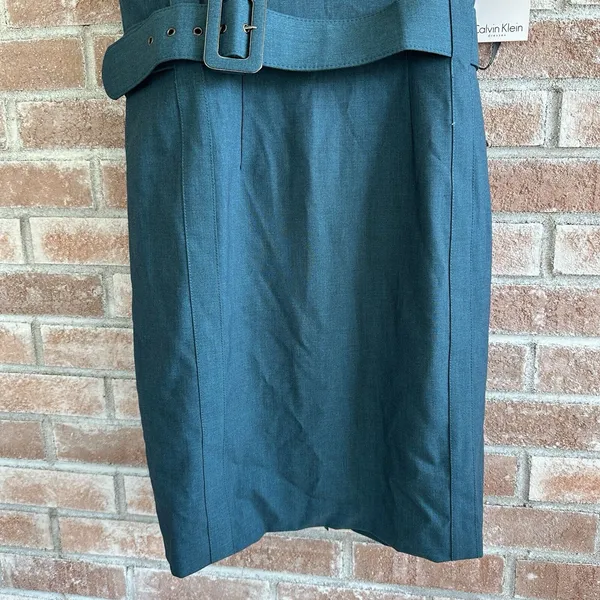 NWT Calvin Klein Belted Sheath Professional Dress Teal Blue Size 12 - Image 3