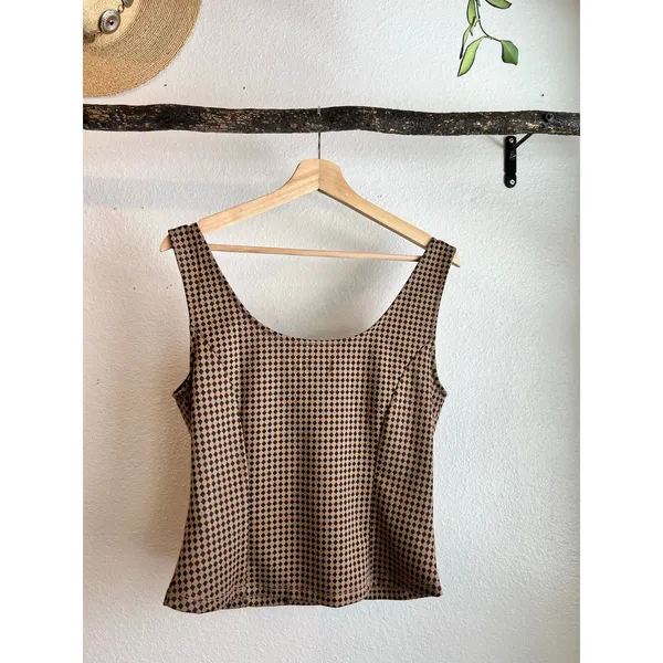 Maeve x Anthropologie Brown Checkered Jacquard Bustier Tank Top Size Large - Image 4