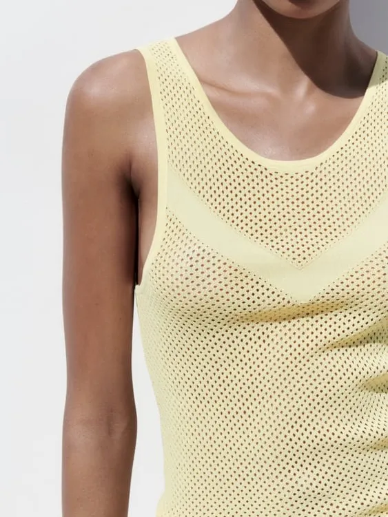 Zara Light Yellow Mesh Tank Top - Size M - Image 2