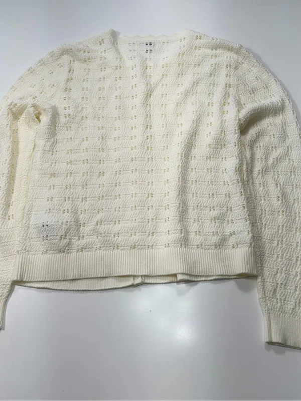 J. Crew 100% Cotton scalloped pointelle knit cardigan sweater in ivory NWOT - Image 13