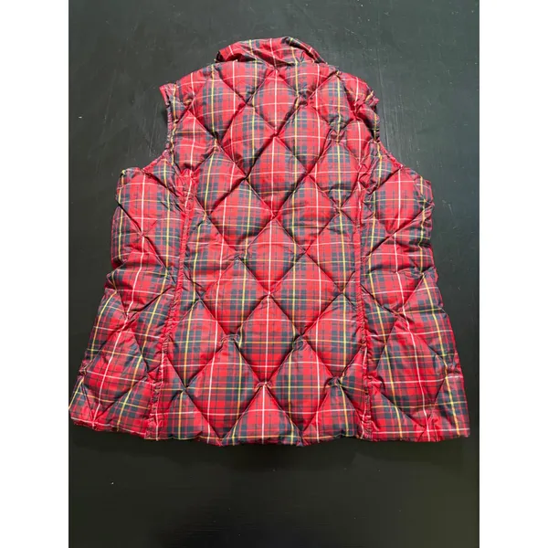 Lands End‎ Womens Red Tartan Plaid Diamond Quilted Puffer Vest Small 6-8 - Image 5