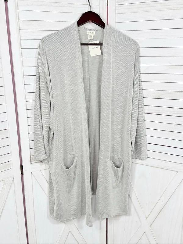 Donni Anthropologie Ribbed Knit Draped Kimono Cardigan Grey One Size Lagenlook - Image 8