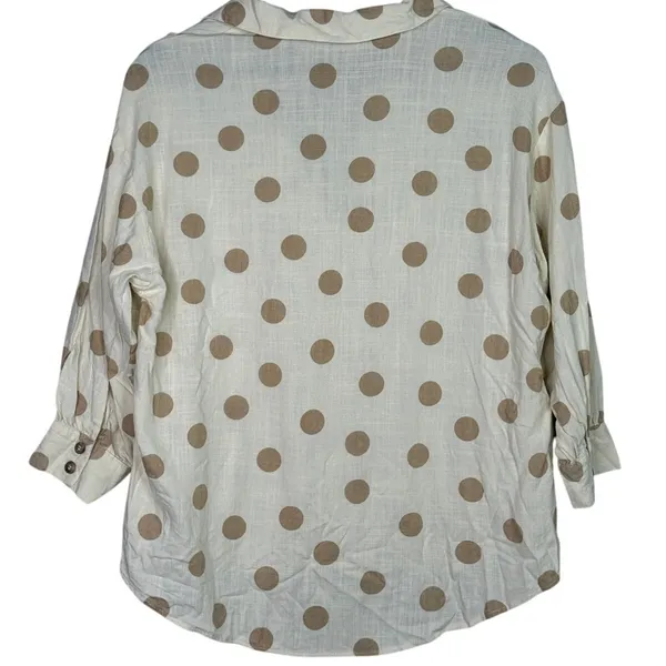 Zara Button Up Shirt Textured Polka Dot Collared Long Sleeve Small Ivory Beige - Image 12