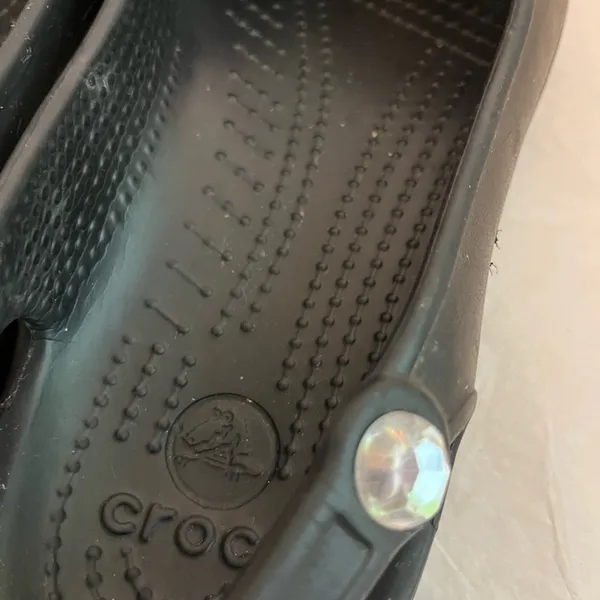 Crocs Womens Slip On Slingback‎ Ballet Flat W/Gem Round Toe Beach Black Sz 7w - Image 7
