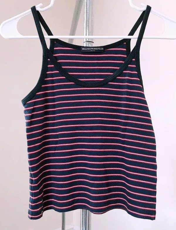 Brandy Melville Red And Navy Striped Cami Tank Top - Image 2