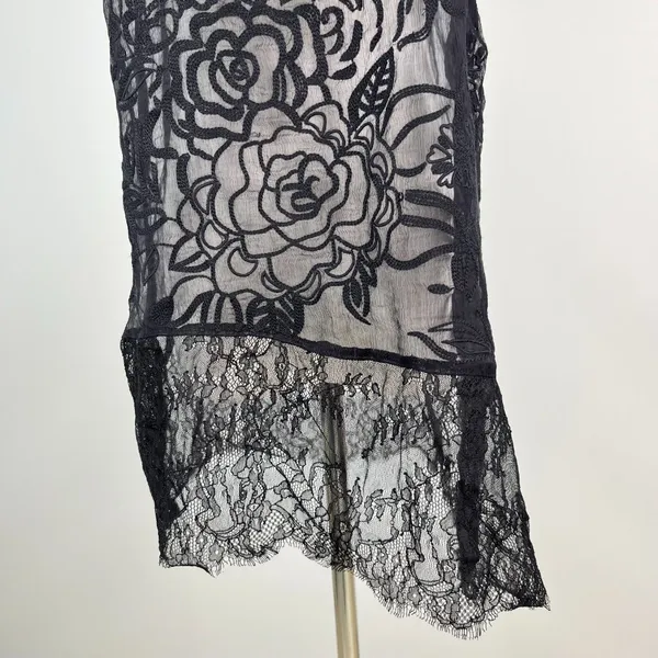 NWOT Johnny Was Silk Black Sheer Floral Embroidered Lace Tank Top Sz S - Image 4