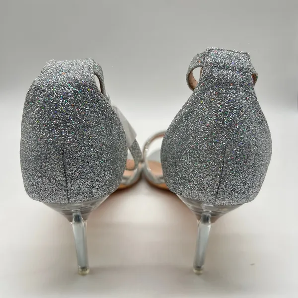 Allegra K Sandals Womens 11 Silver Glitter‎ Strap Stiletto Heels Open Toe NEW - Image 6