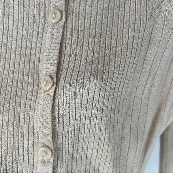 DKLA Beige Stretch Knit Ribbed Long Sleeve V-Neck‎ Button Front Cardigan Size M - Image 13