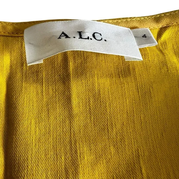 A.L.C. Walker Yellow Linen Blend Wrap Midi Dress Ruffle Sleeve Size 4 - Image 15