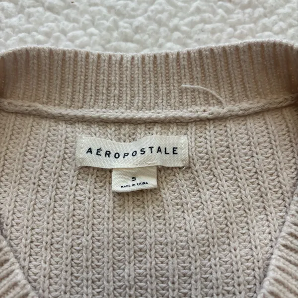 Aeropostale Cropped Ribbed Knit V-Neck Pullover Sweater Coastal Grandmother Fall - Image 2