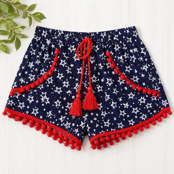 Boutique NWT Star Print Pom Pom Shorts / July 4th World Cup / Size Small - Image 3