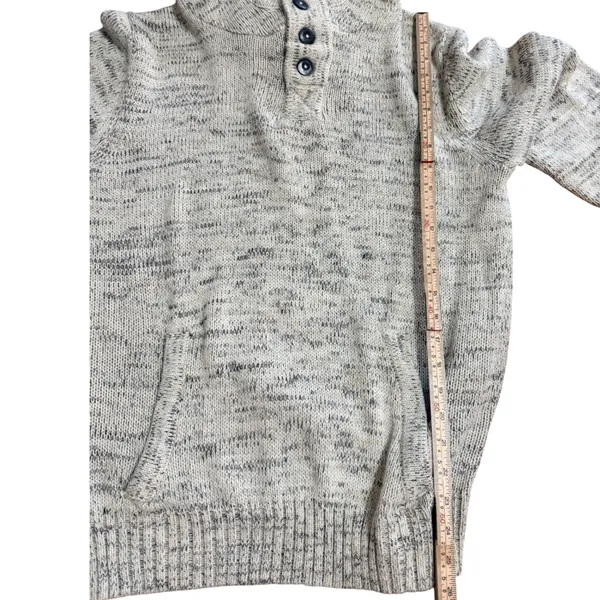 Ministry of Fashion 1886 Marled Knit Henley Hoodie Sweater Cream Grey Medium - Image 7