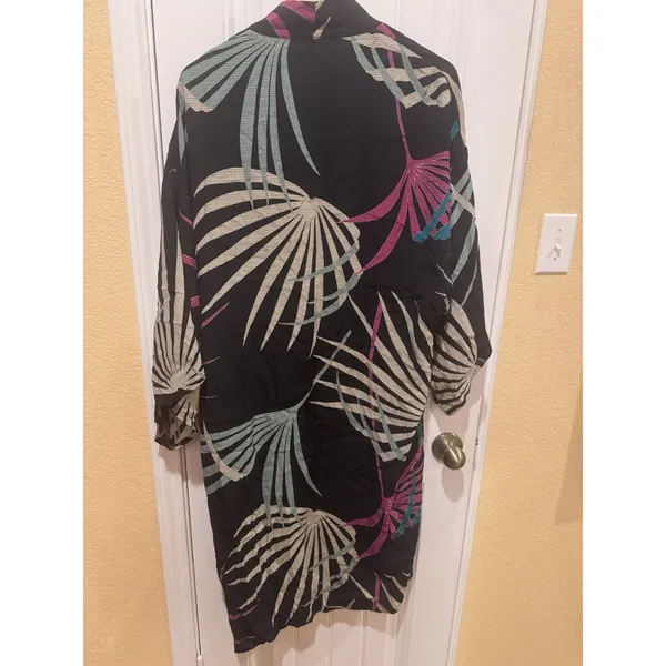 Anthropologie Maeve Kira Long Kimono Jacket Medium / Large Black Printed - Image 6