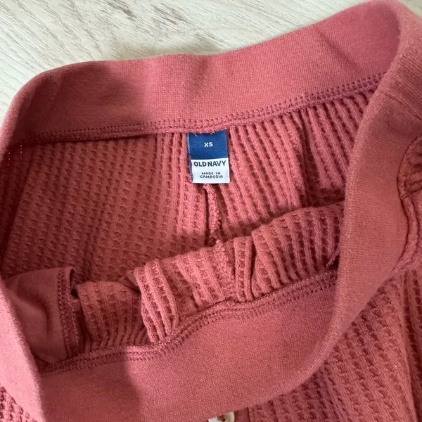 Old Navy Ribbed Button-Front Crop Top & Joggers Set - Rose - Image 3