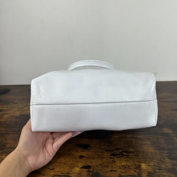 Fendi Vintage Satchel Bag Womens Medium White Leather Italy Top Handle FF - Image 8