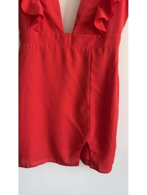 Superdown Harlow Mini Dress Red Ruffle Plunge V Neck Lined Size M NWT - Image 4