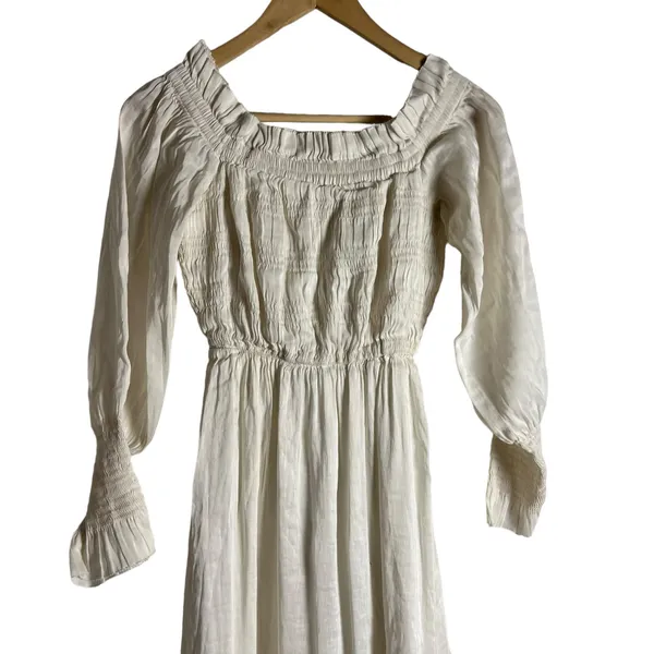 All Saints Lary White Linen Silk Shoulder Long Sleeve Slit Midi Dress Size 6 - Image 15